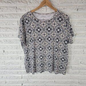 Croft & Barrow Women's 2X Plus Size Black White Beige Geometric Cotton GEO139E